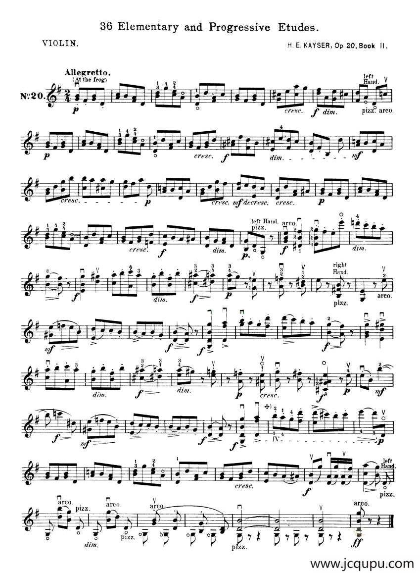 开塞（KAYSER 36首小提琴练习曲之20）简谱