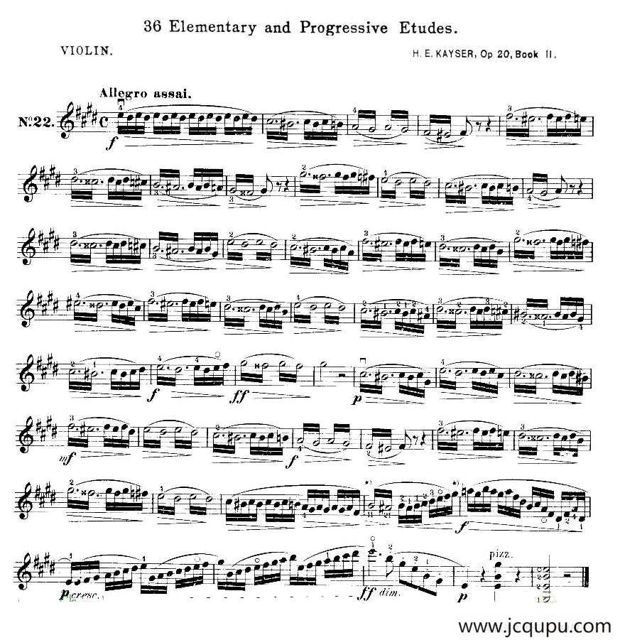 开塞（KAYSER 36首小提琴练习曲之22）简谱