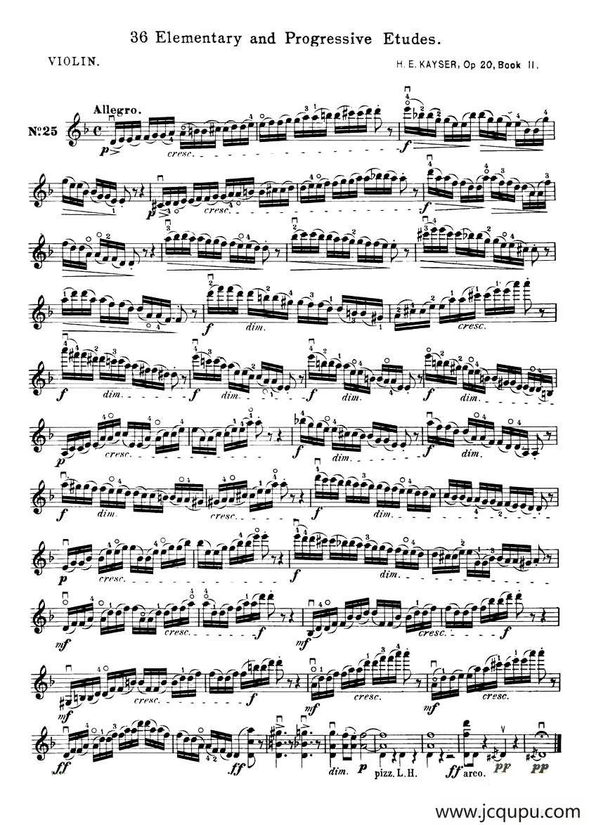 开塞（KAYSER 36首小提琴练习曲之25）简谱