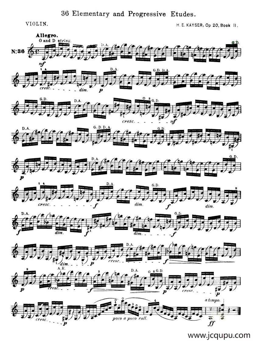 开塞（KAYSER 36首小提琴练习曲之36）简谱