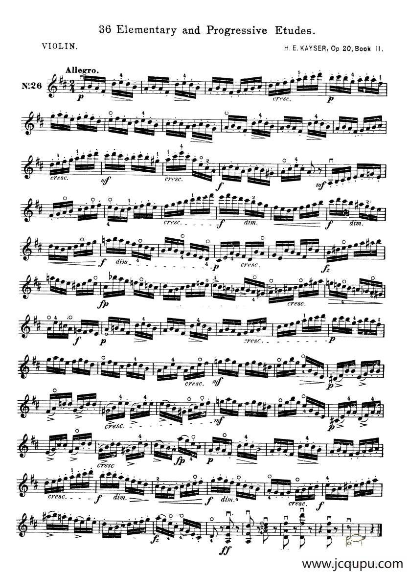 开塞（KAYSER 36首小提琴练习曲之26）简谱