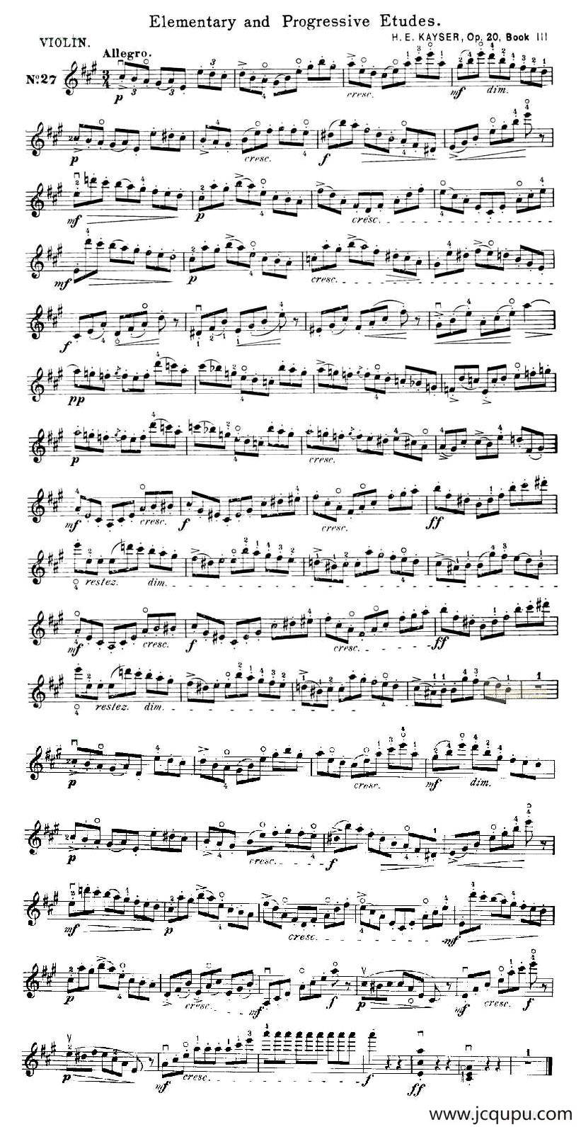 开塞（KAYSER 36首小提琴练习曲之27）简谱