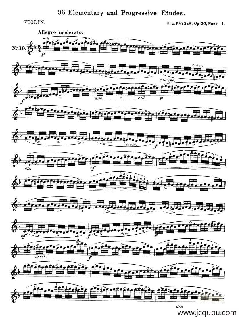 开塞（KAYSER 36首小提琴练习曲之30）简谱