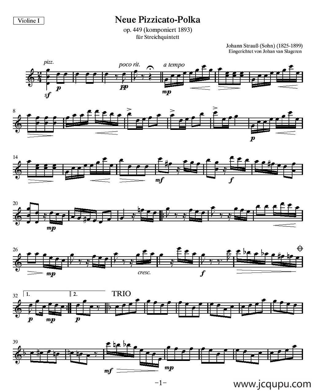 新拨弦波尔卡（弦乐四重奏分谱）简谱