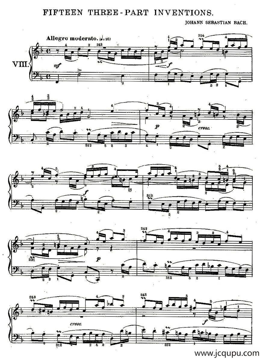 FIFTEEN THREE-PART INVETIONS之八（FIFTEEN THREE-PART INVETIONS之）简谱
