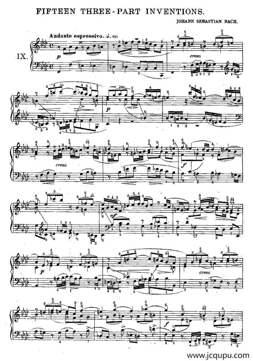 FIFTEEN THREE-PART INVETIONS之九（15首3部创意曲之九）简谱