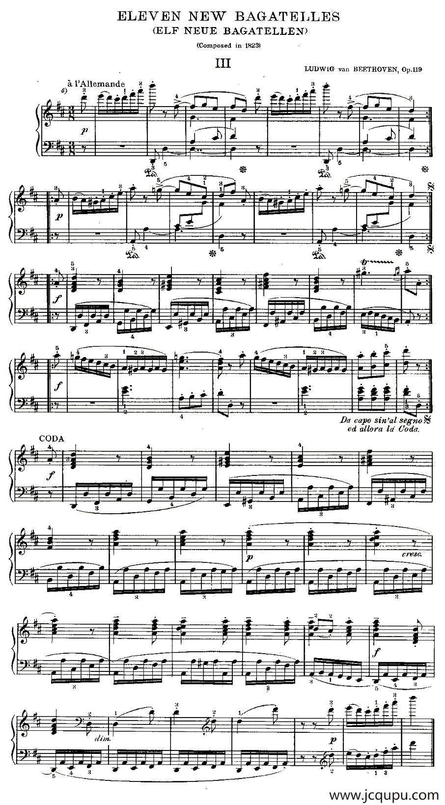 贝多芬钢琴小品Op.119 之三简谱