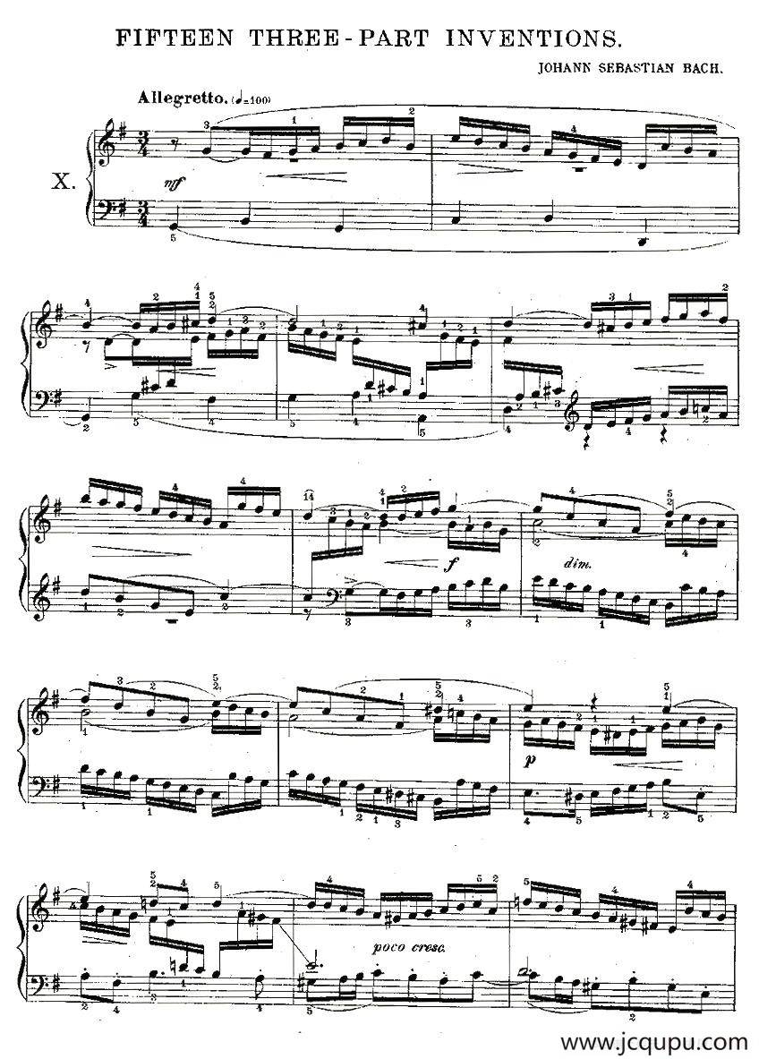 FIFTEEN THREE-PART INVETIONS之十（15首3部创意曲之十）简谱