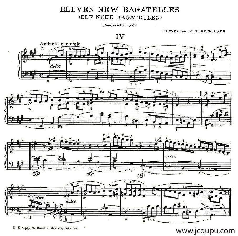 贝多芬钢琴小品Op.119 之四简谱