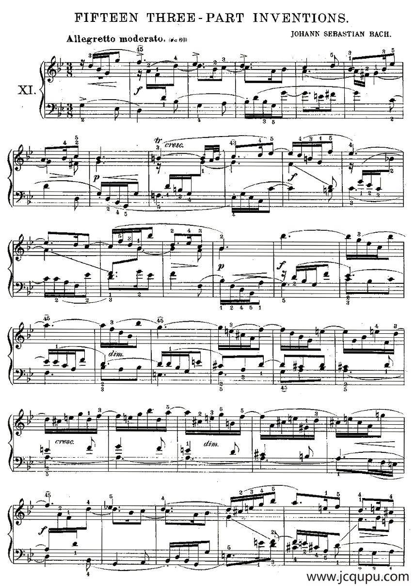 FIFTEEN THREE-PART INVETIONS之十一（15首3部创意曲之十一）简谱