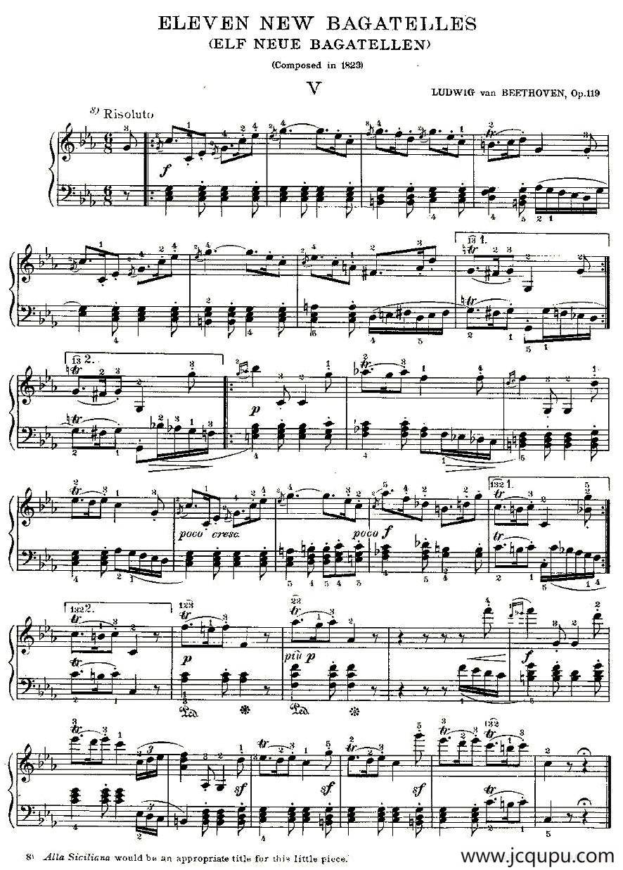 贝多芬钢琴小品Op.119 之五简谱
