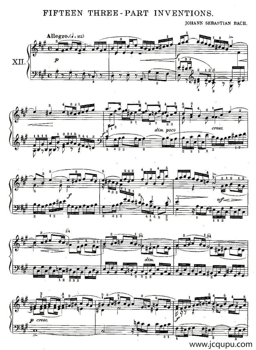 FIFTEEN THREE-PART INVETIONS之十二（15首3部创意曲之十二）简谱