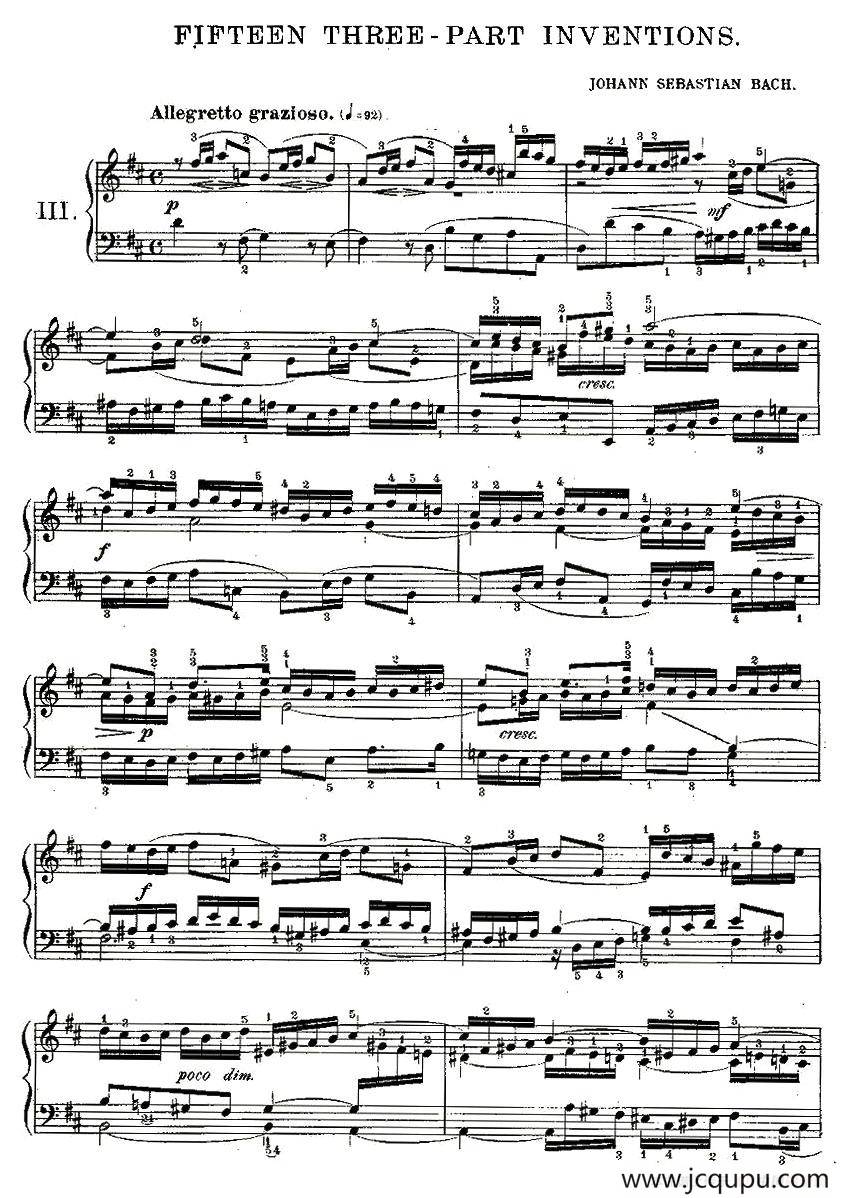 FIFTEEN THREE-PART INVETIONS之三（FIFTEEN THREE-PART INVETIONS之）简谱
