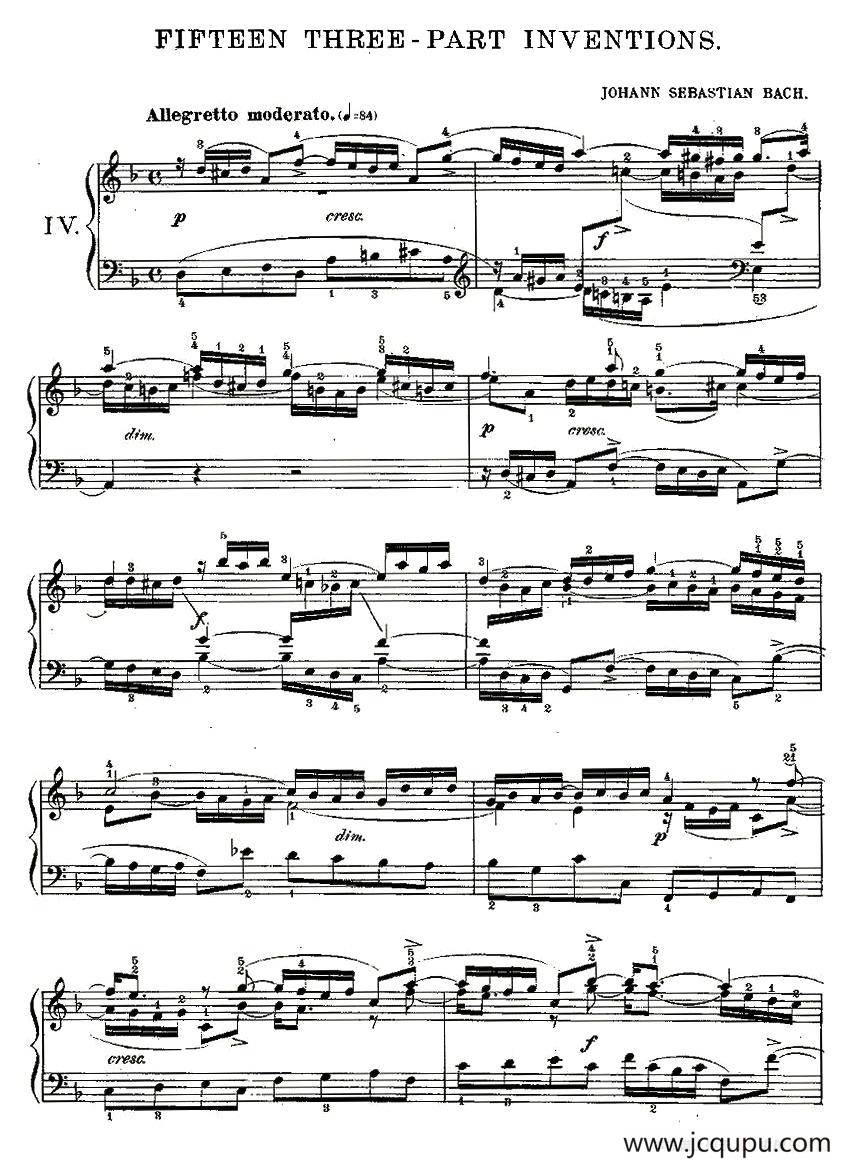 FIFTEEN THREE-PART INVETIONS之四（15首3部创意曲之四）简谱
