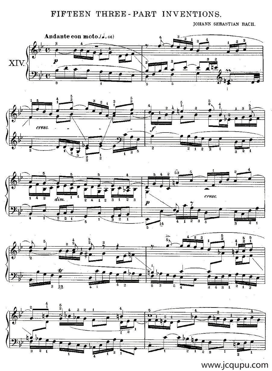 FIFTEEN THREE-PART INVETIONS之十四（15首3部创意曲之十四）简谱