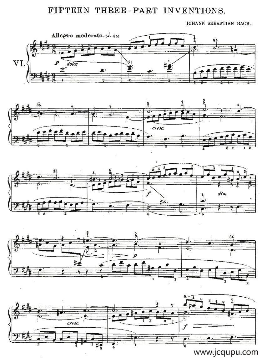 FIFTEEN THREE-PART INVETIONS之六（15首3部创意曲之六）简谱