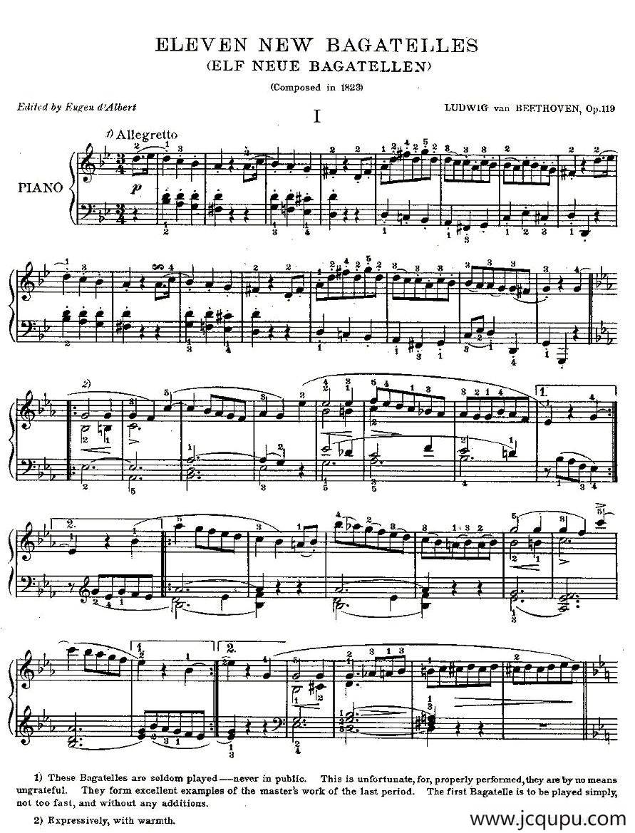 贝多芬钢琴小品Op.119 之一简谱