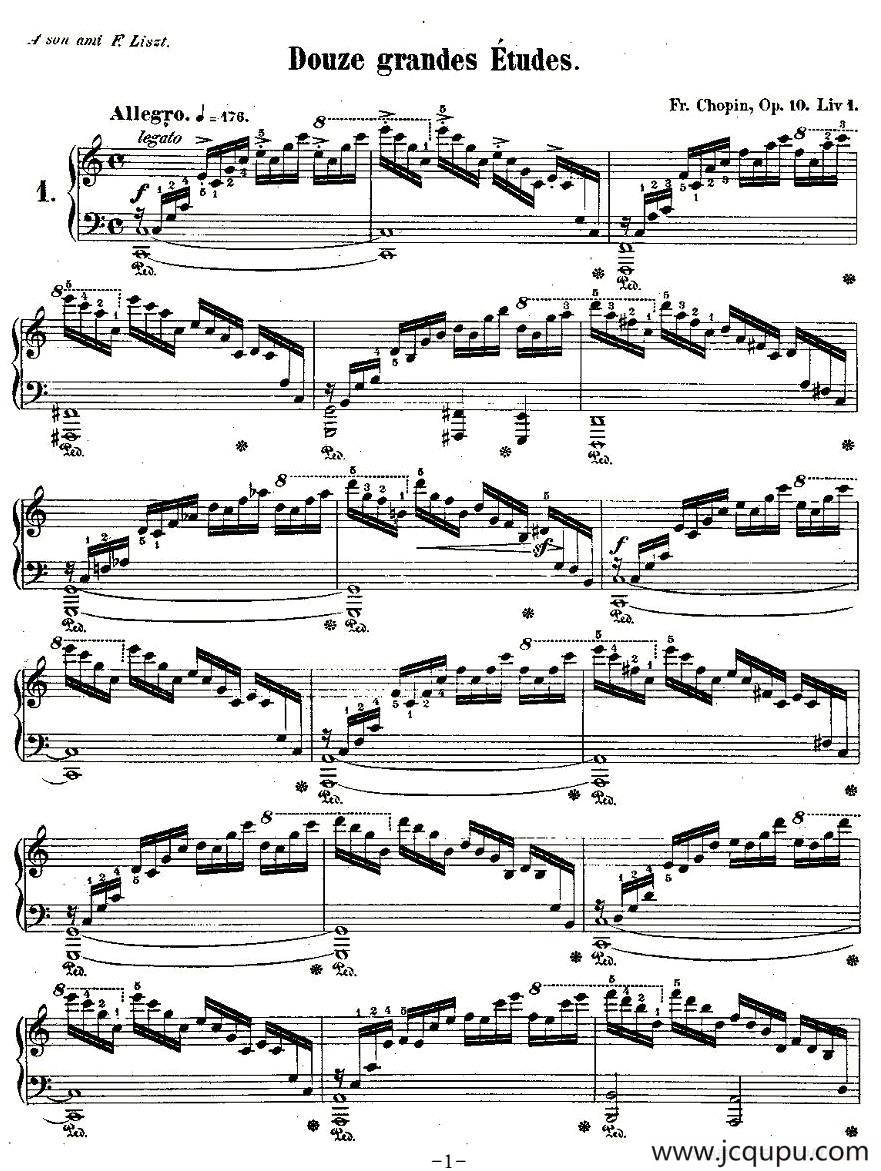 肖邦钢琴练习曲，Op.10之一简谱
