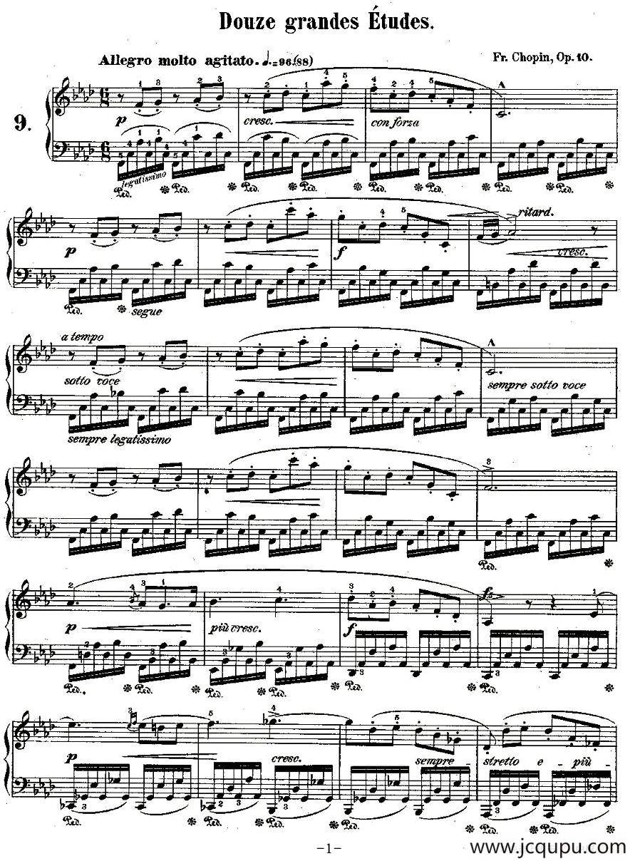 肖邦钢琴练习曲，Op.10之九简谱