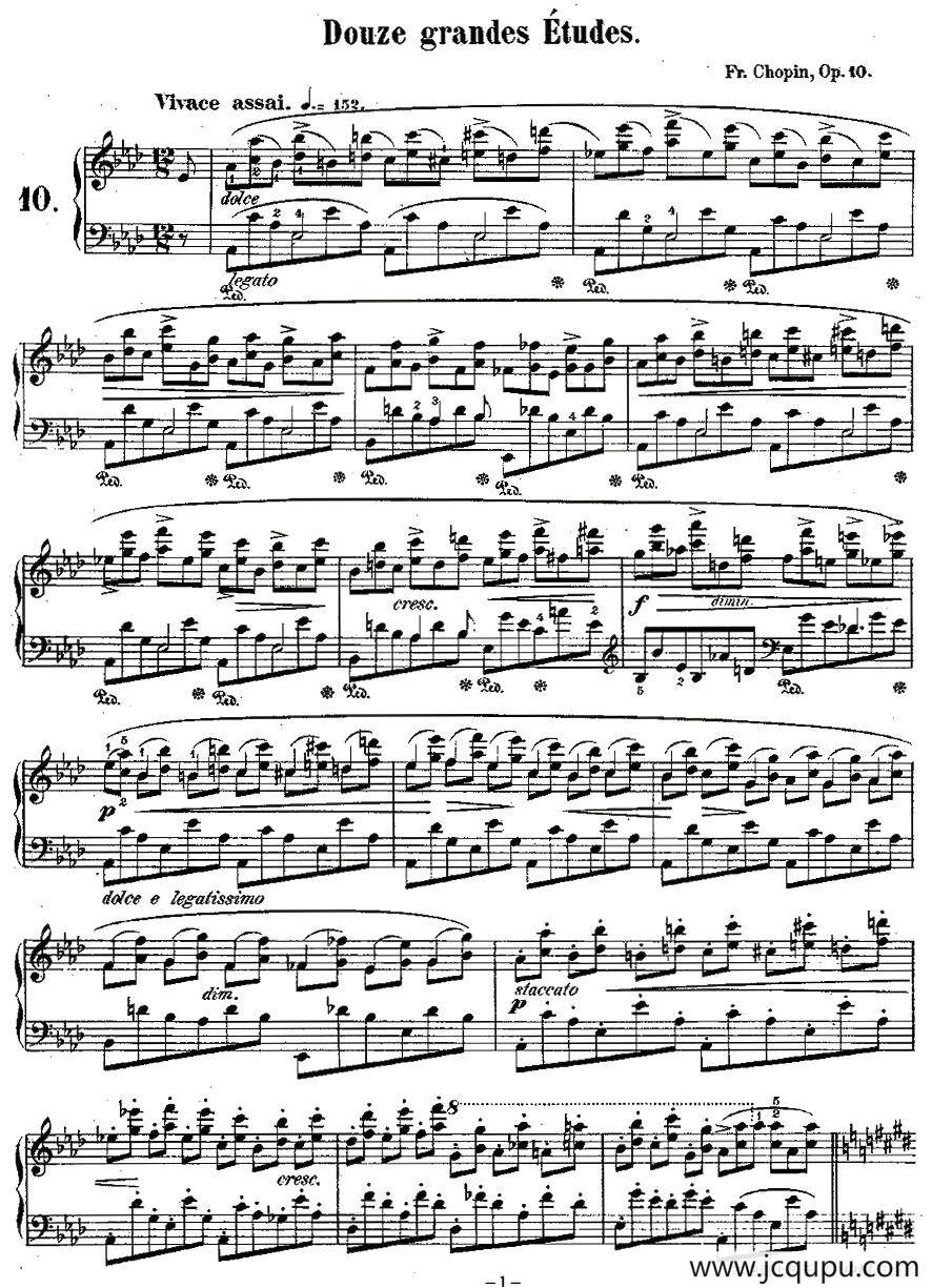 肖邦钢琴练习曲，Op.10之十简谱