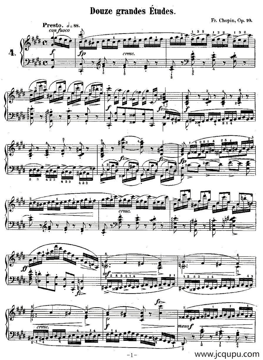 肖邦钢琴练习曲，Op.10之四简谱