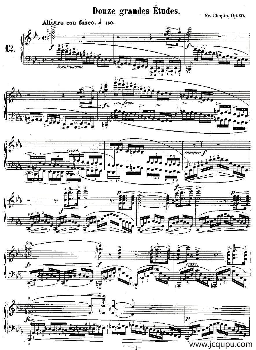 肖邦钢琴练习曲，Op.10之十二简谱