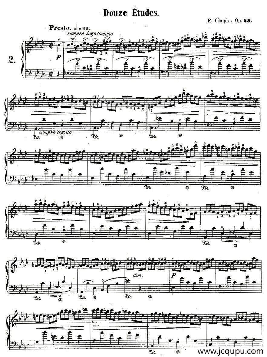 肖邦钢琴练习曲，Op.25之二简谱