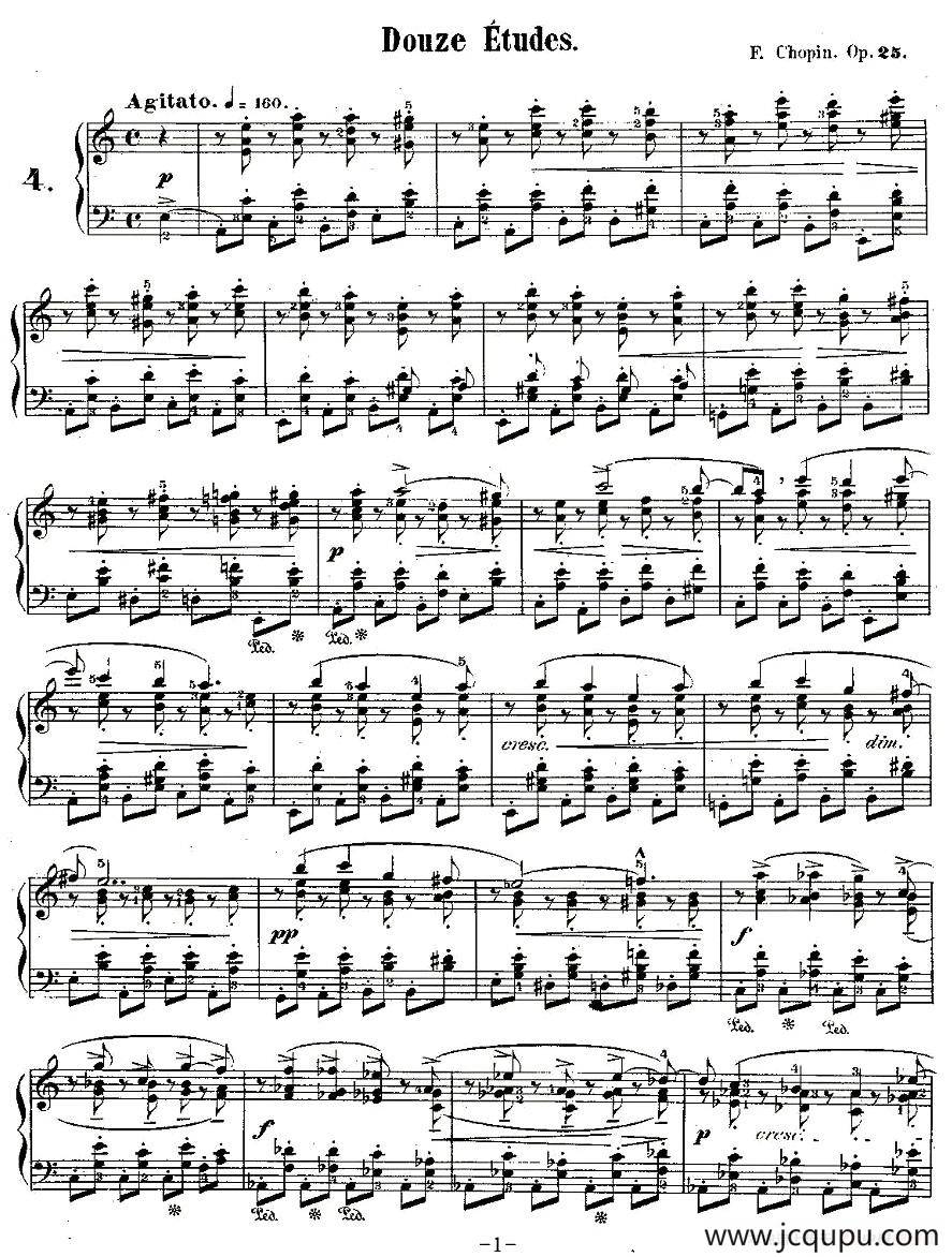 肖邦钢琴练习曲，Op.25之四简谱