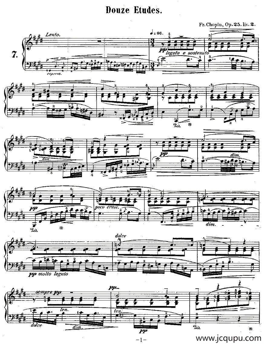 肖邦钢琴练习曲，Op.25之七简谱