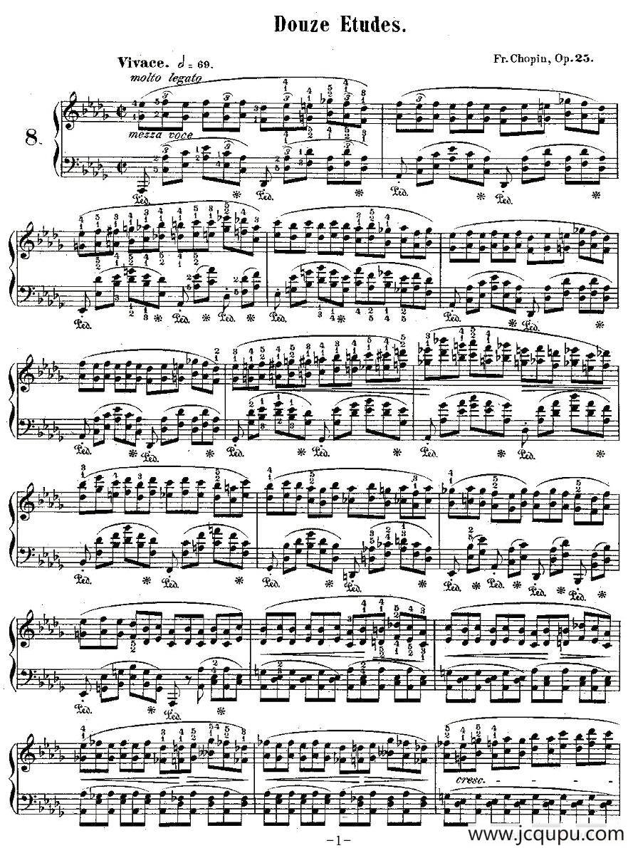 肖邦钢琴练习曲，Op.25之八简谱