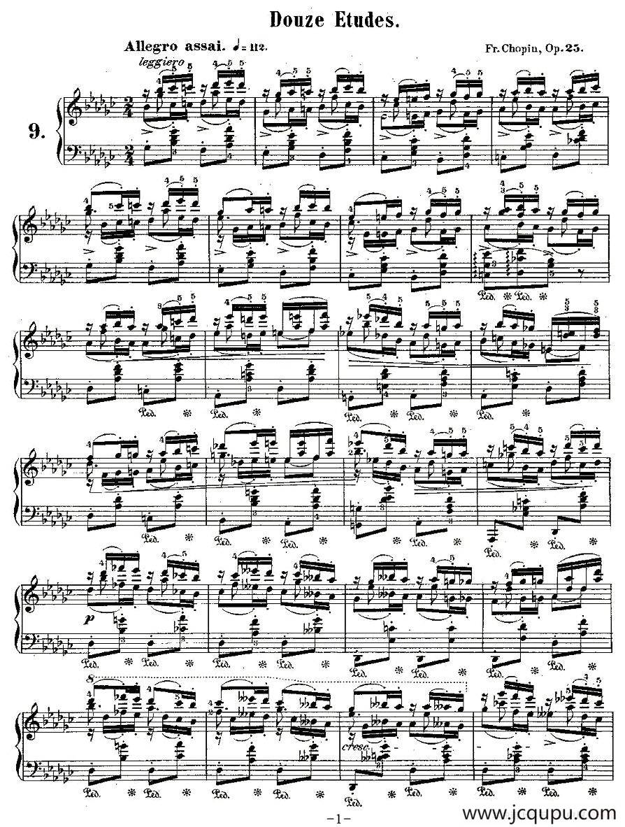 肖邦钢琴练习曲，Op.25之九简谱
