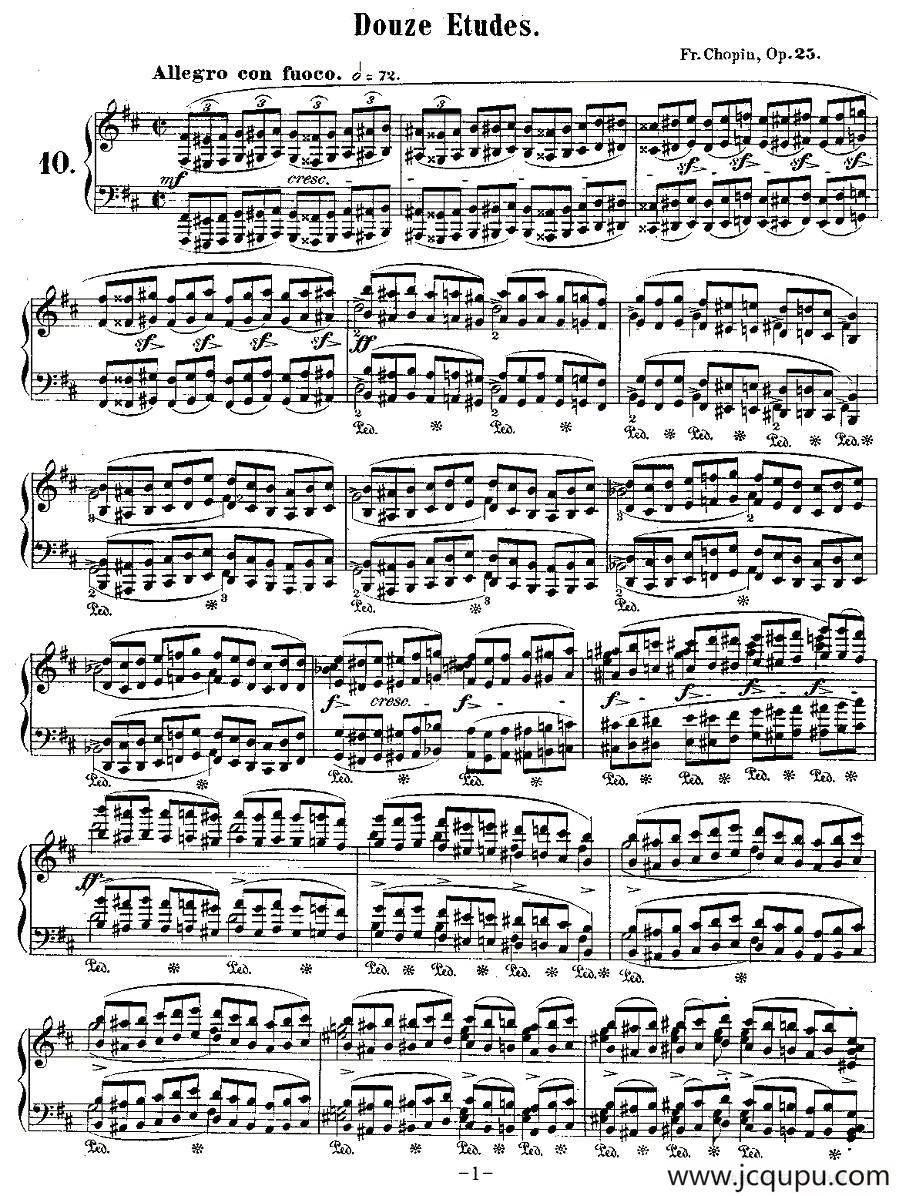 肖邦钢琴练习曲，Op.25之十简谱
