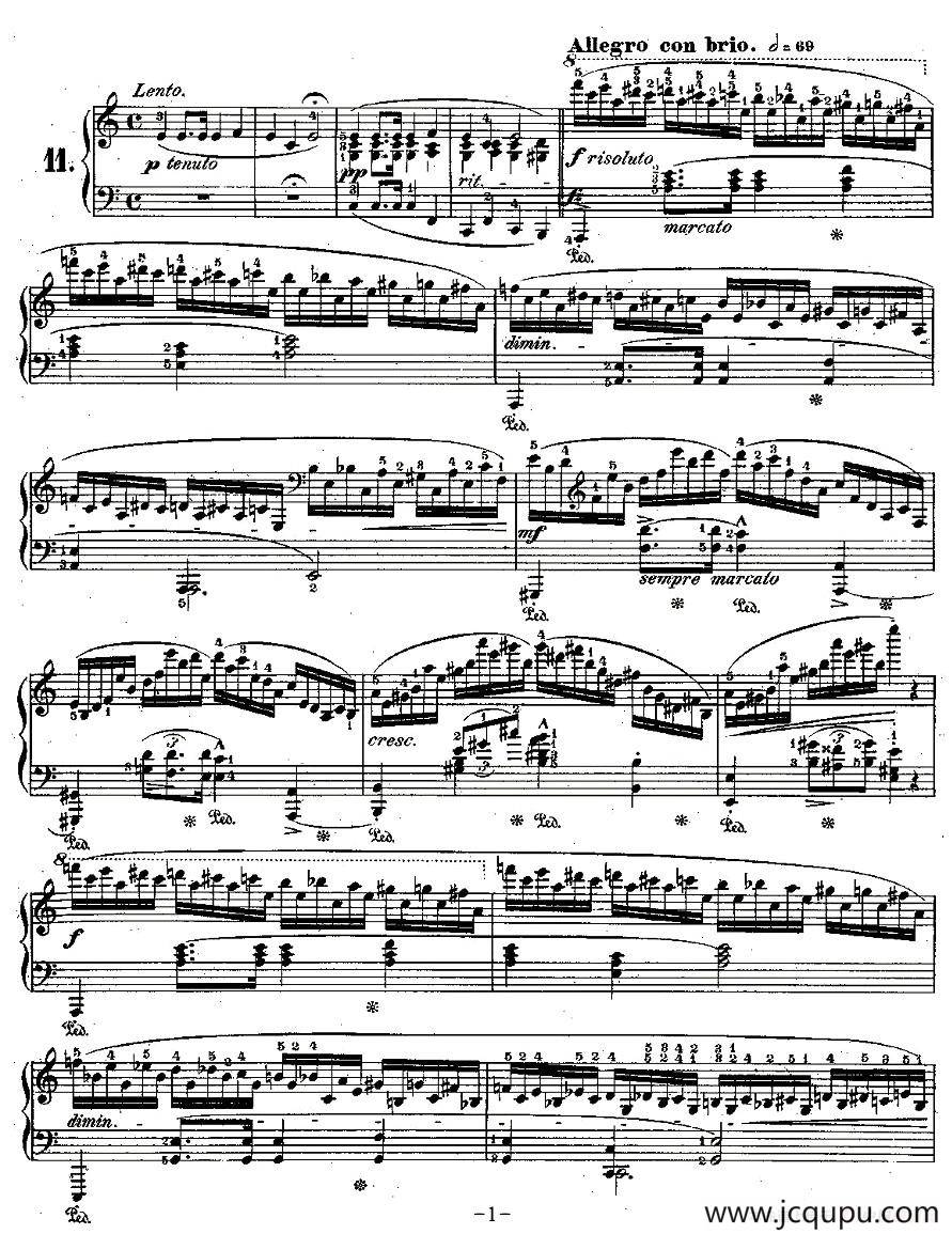 肖邦钢琴练习曲，Op.25之十一简谱