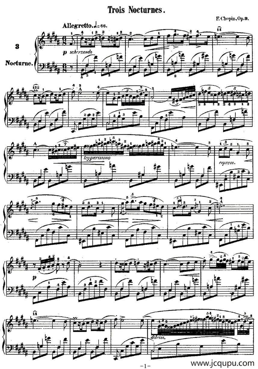 降B大调夜曲Op.9-3（Trois Nocturnes）简谱