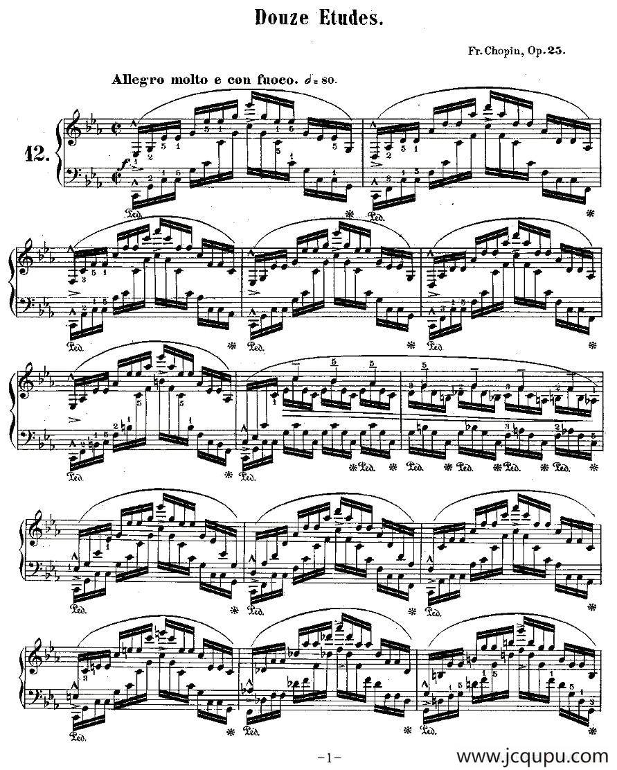肖邦钢琴练习曲，Op.25之十二简谱
