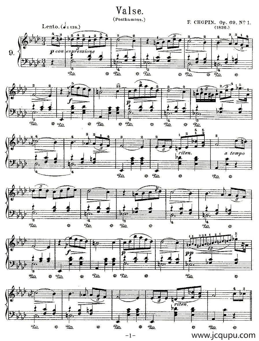 valse，Op.69, No.1简谱