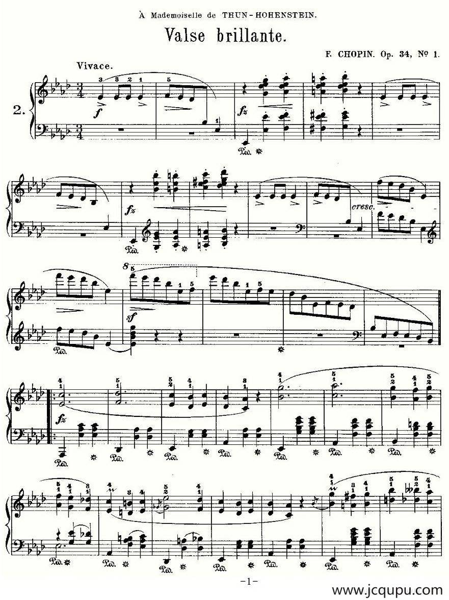 valse brillante，Op.34, No.1简谱