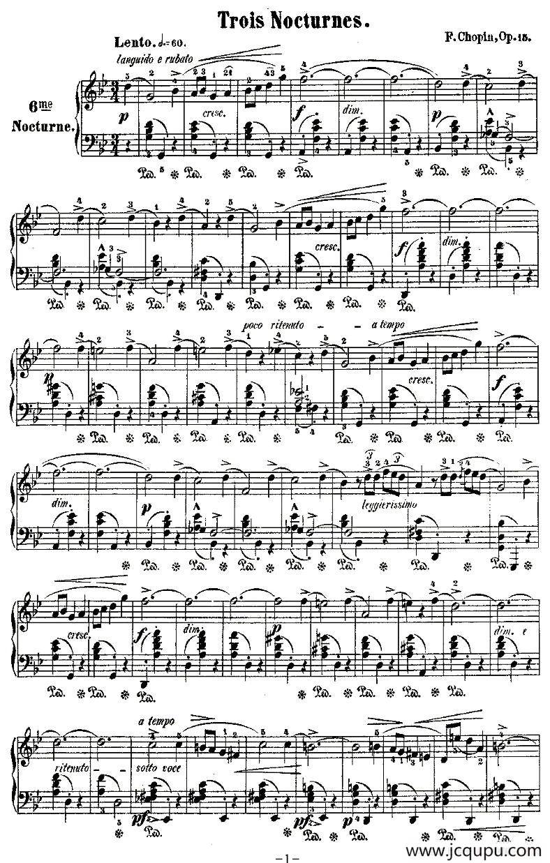 g小调夜曲Op.15-3（Trois Nocturnes）简谱