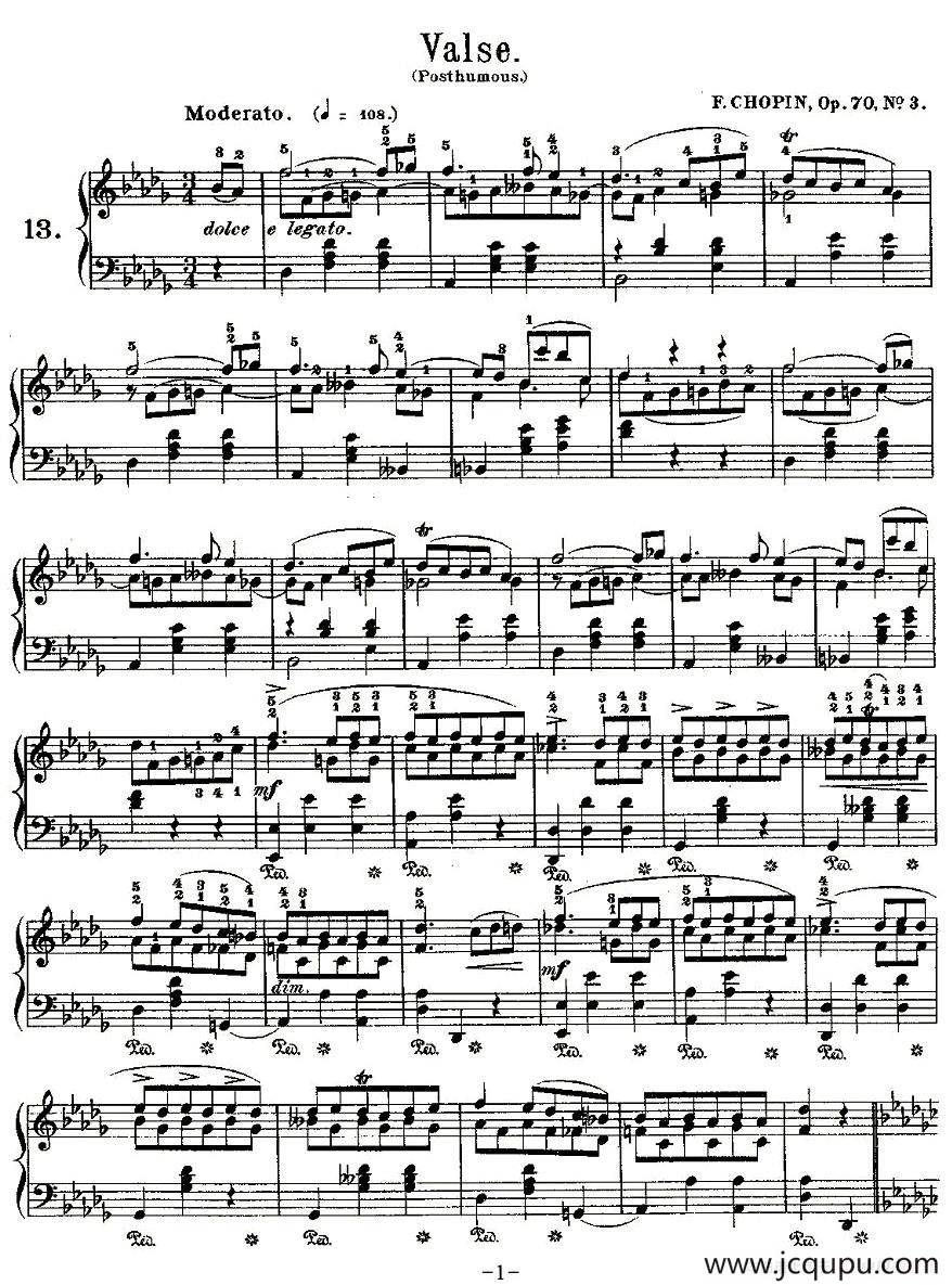 valse，Op.70, No.3简谱
