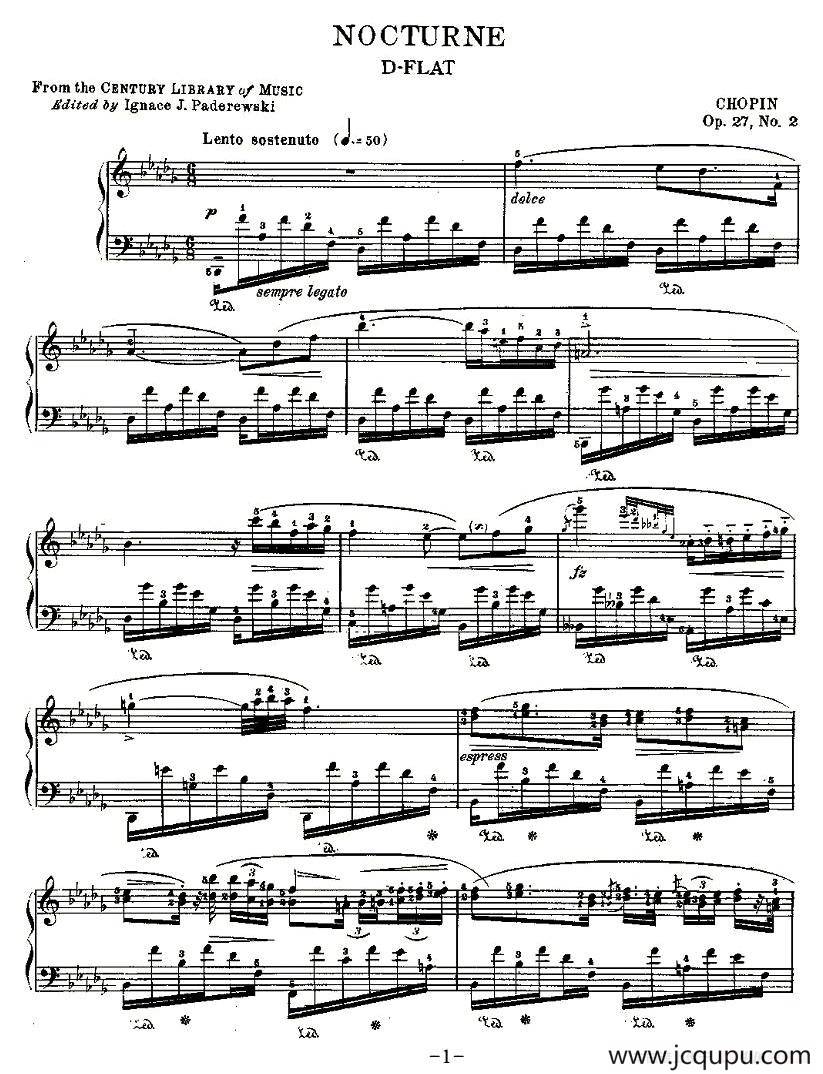 降D大调夜曲Op.27－2（Nocturne D-FLAT ）简谱