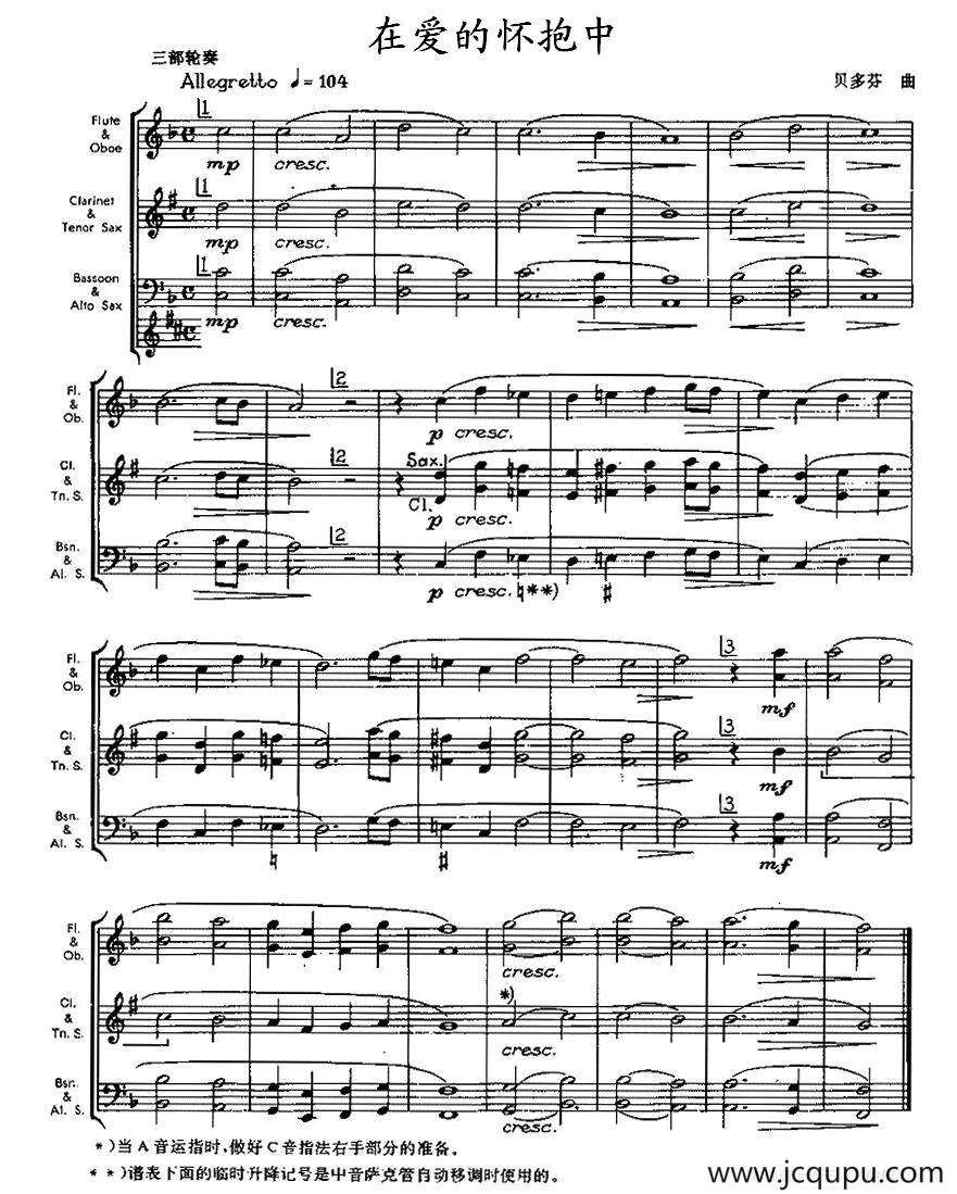 在爱的怀抱中（木管乐器三部轮奏）简谱