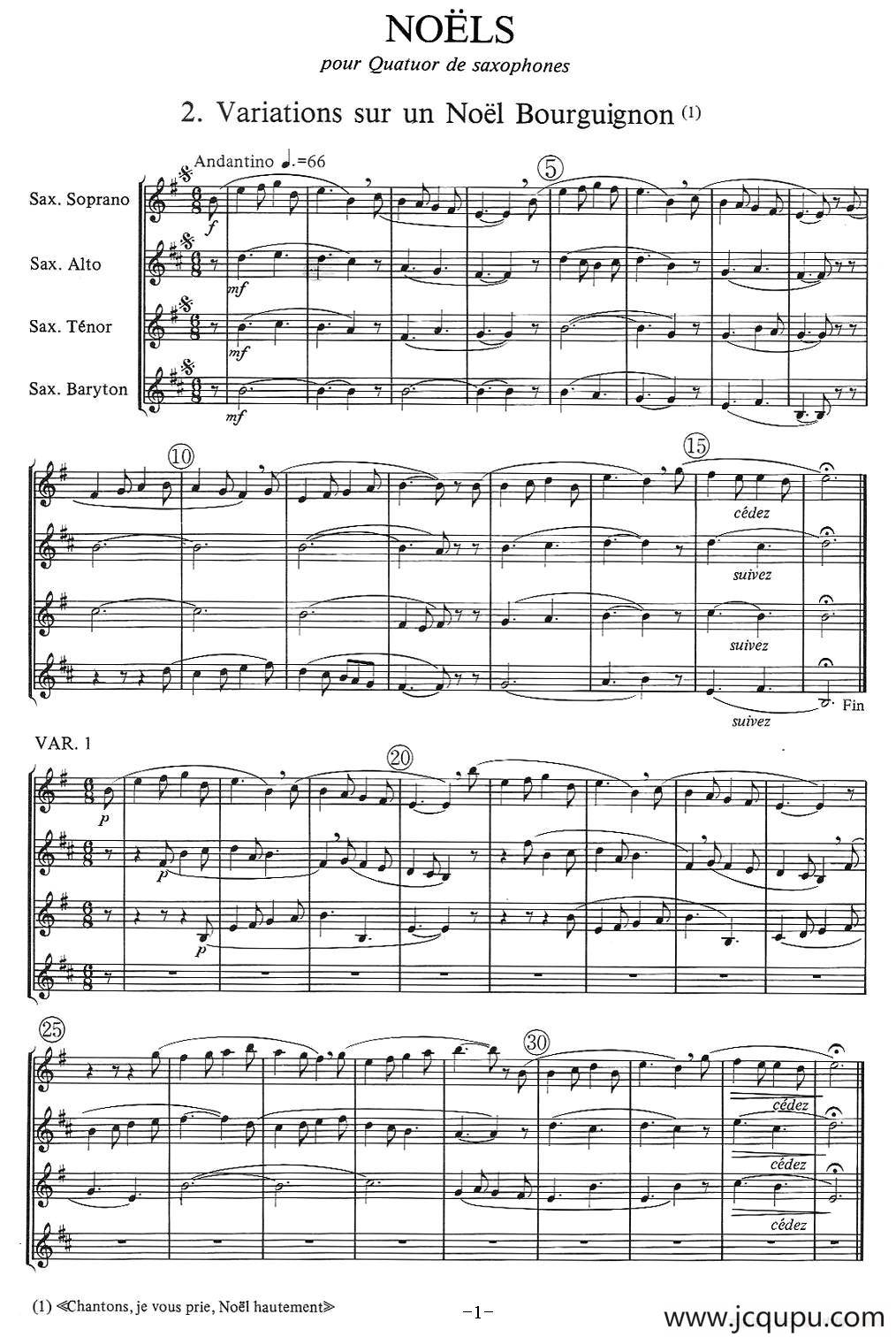 jean Bouvard 编写的6首萨克斯四重奏之二简谱