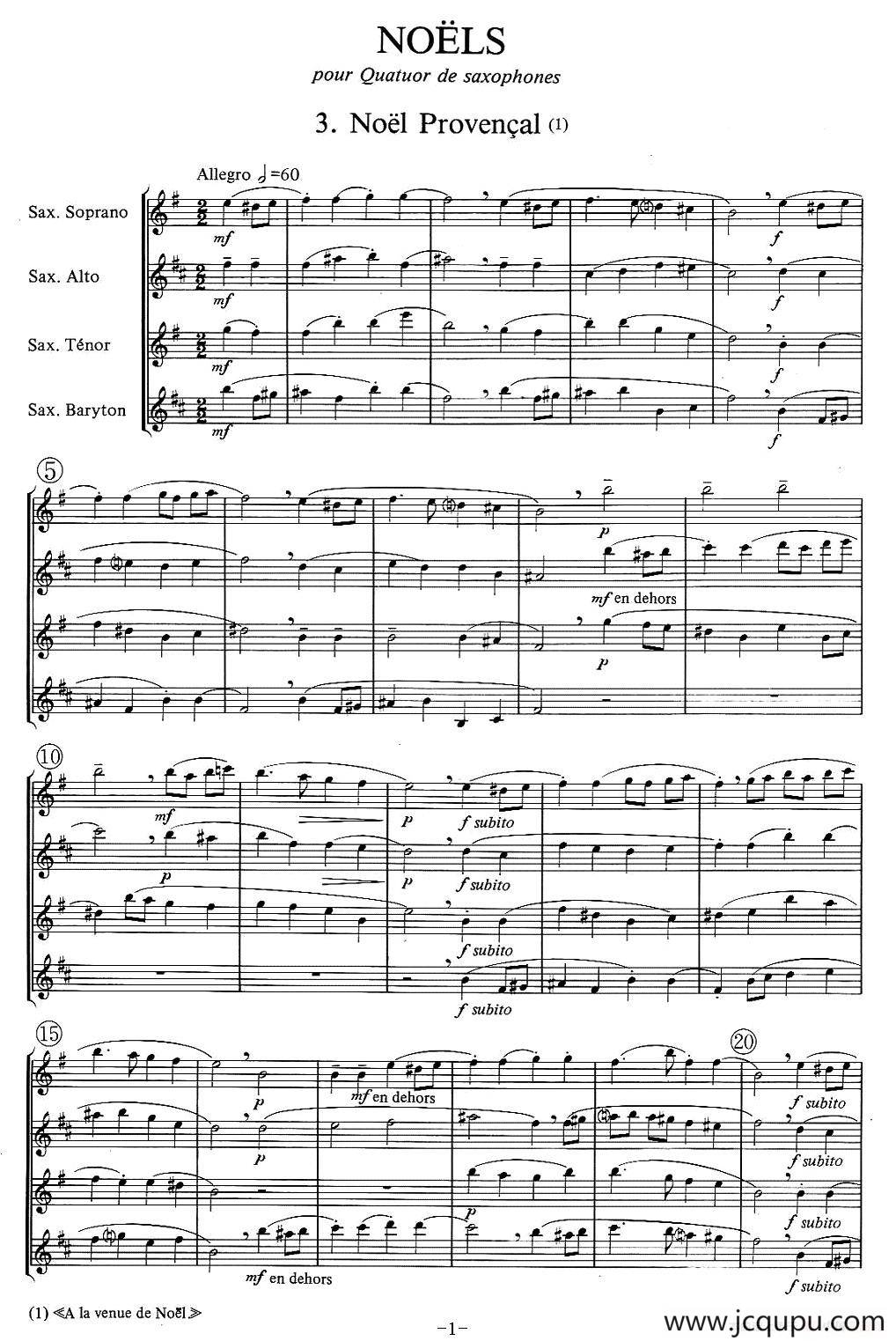 jean Bouvard 编写的6首萨克斯四重奏之三简谱