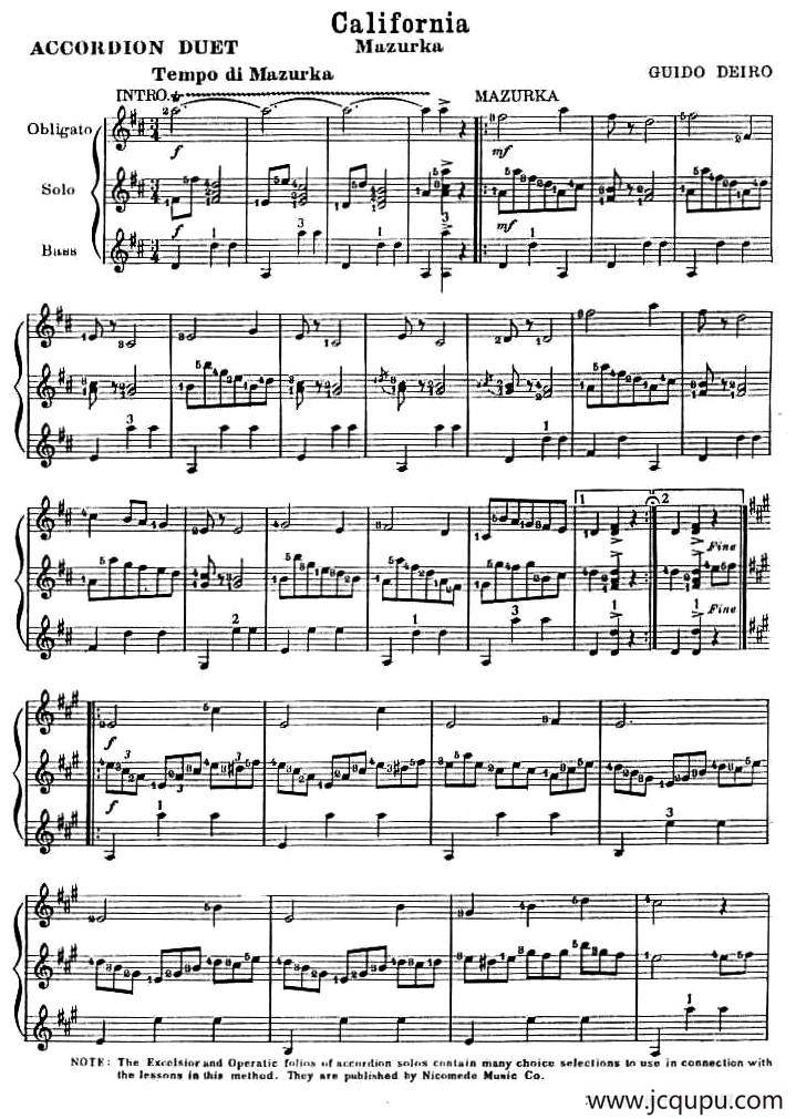 California（加利福尼亚）简谱