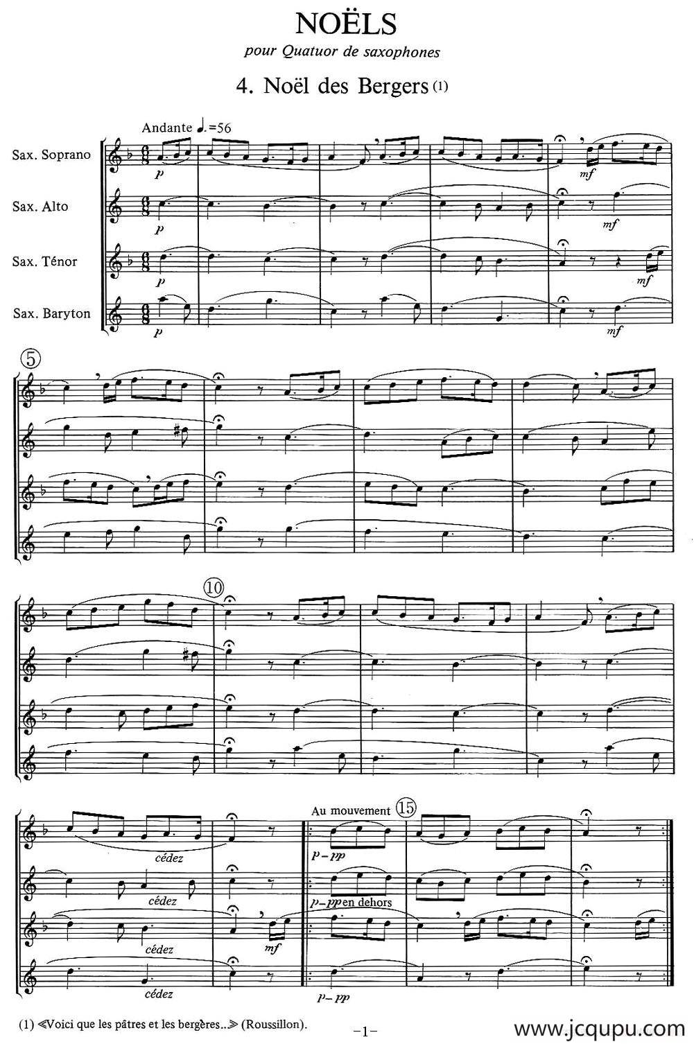 jean Bouvard 编写的6首萨克斯四重奏之四简谱