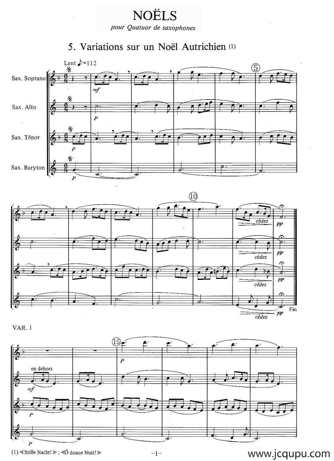 jean Bouvard 编写的6首萨克斯四重奏之五简谱