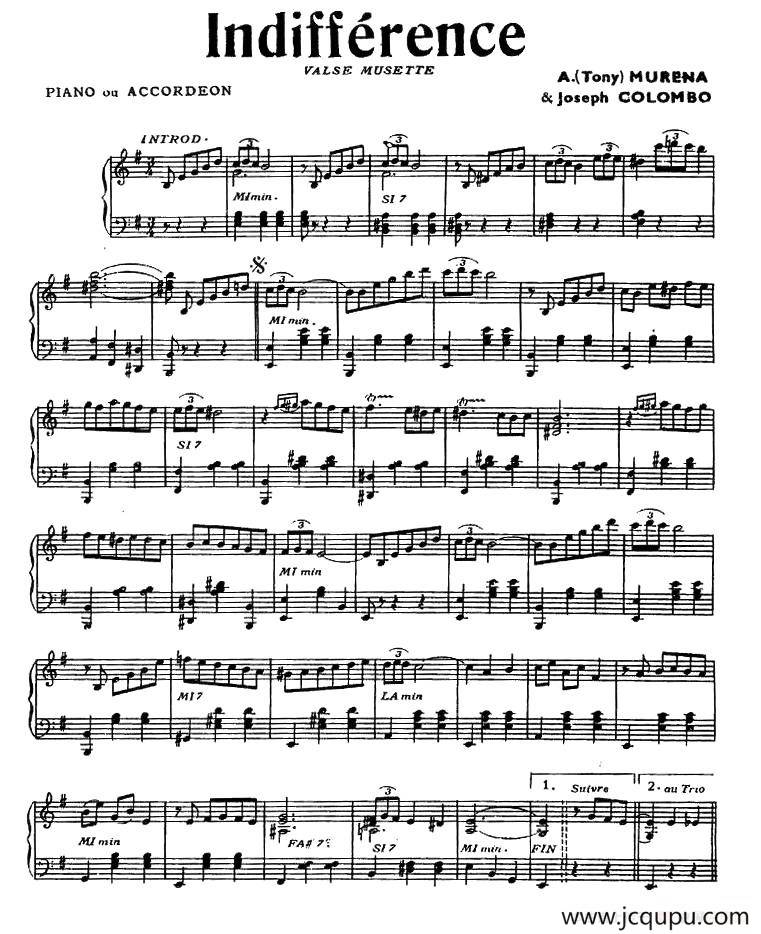 Indifference（冷漠）简谱