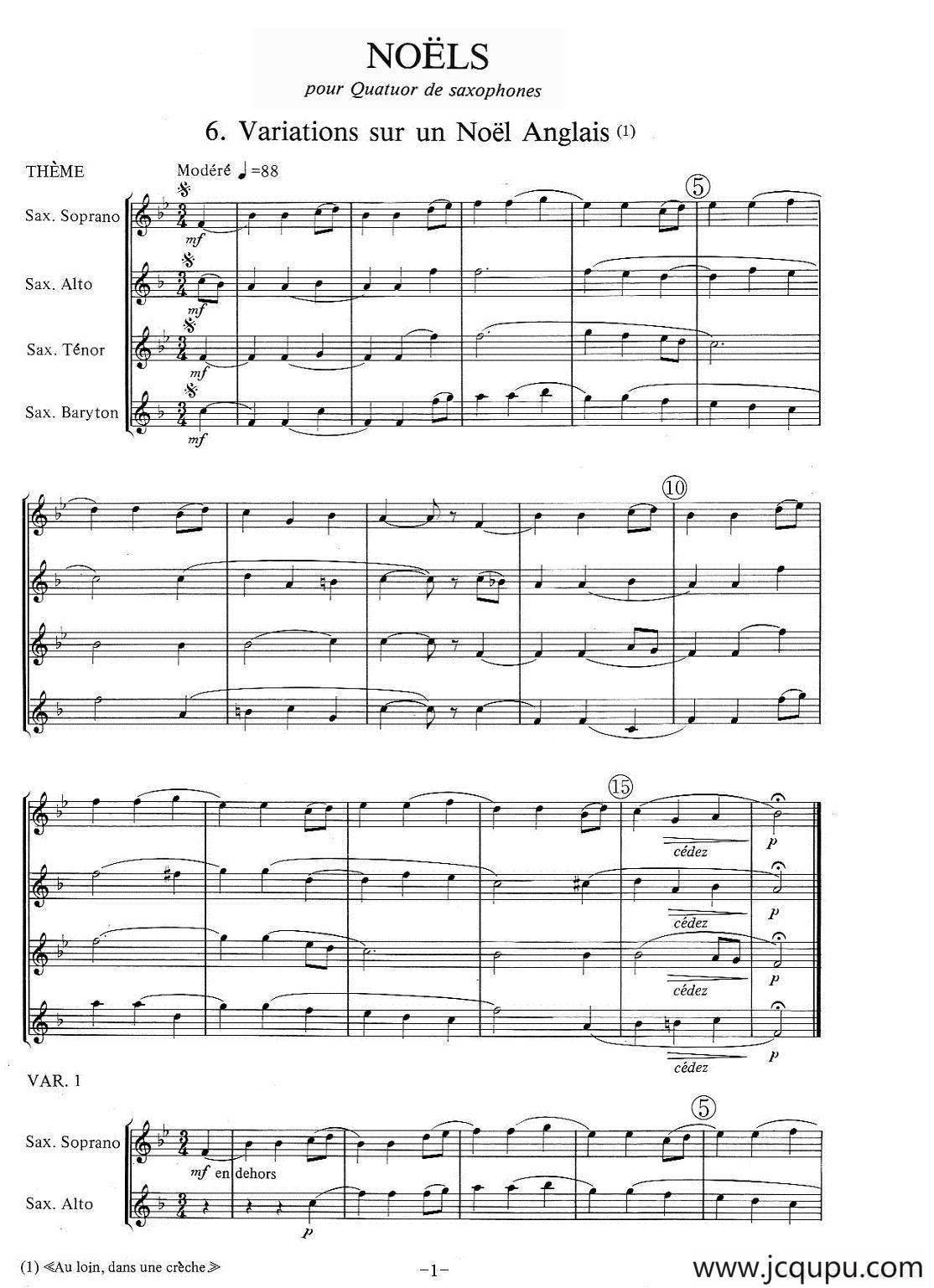 jean Bouvard 编写的6首萨克斯四重奏之六简谱