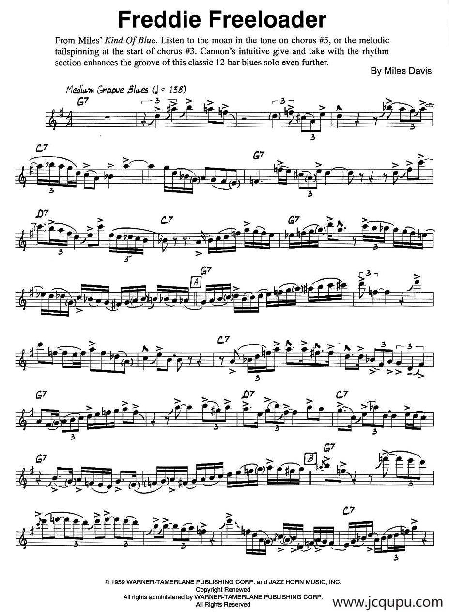 Freddie Freeloader简谱