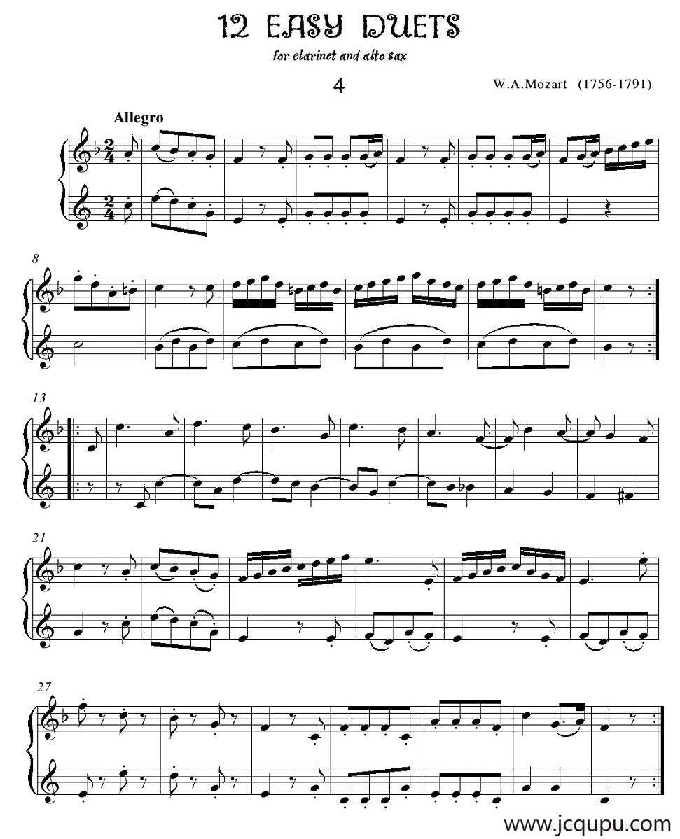 12首单簧管萨克斯重奏之四简谱